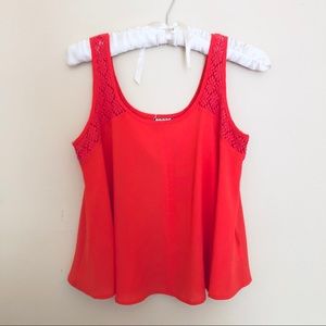 EYESHADOW Neon Coral Crochet Shoulder Tank